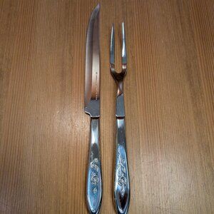 2pc Oneida / Imperial MY ROSE Stainless Steel Carving Knife and Fork Set - EUC